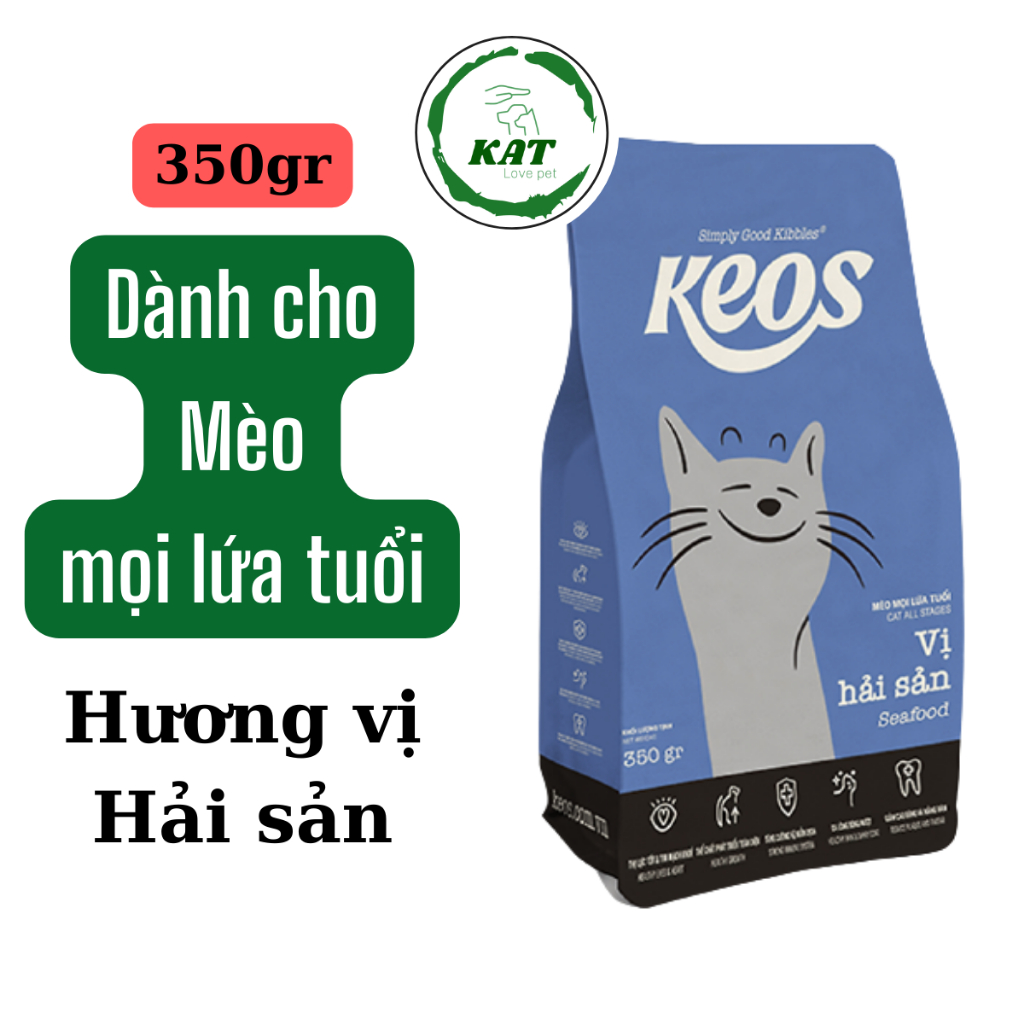 Hạt thức ăn cho mèo KEOS - Hương vị hải sản Seafood - Gói 350gr - KAT Store