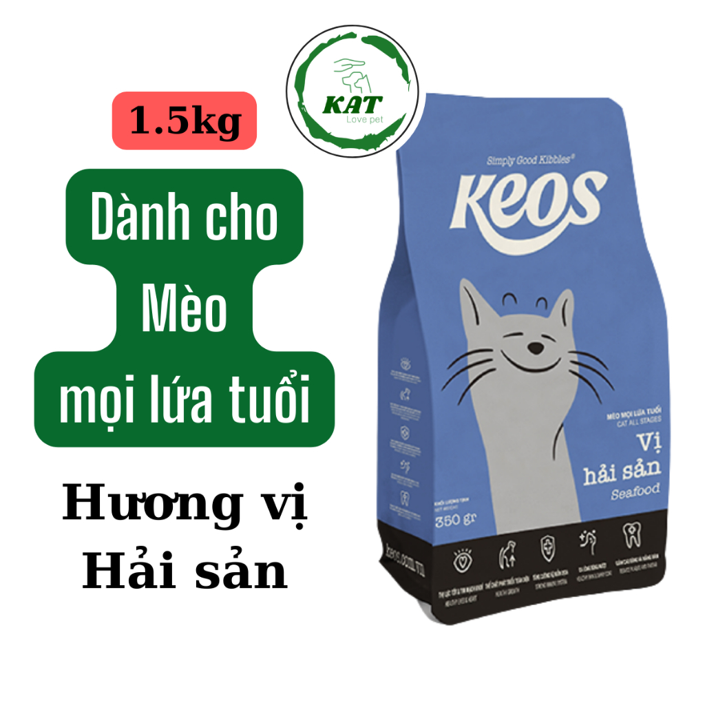Hạt thức ăn cho mèo KEOS - Hương vị hải sản Seafood - Gói 1.5kg - KAT Store