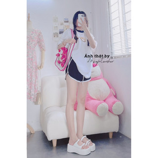 Set áo thun gấu thêu form rộng + quần đùi dễ thương loại 1 ( ảnh thật + video )