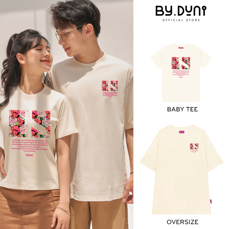 Áo thun cặp đôi nam nữ Baby Tee & Oversized Tee local brand unisex, áo cặp bạn thân vải cotton By.Duni mẫu FLOWER