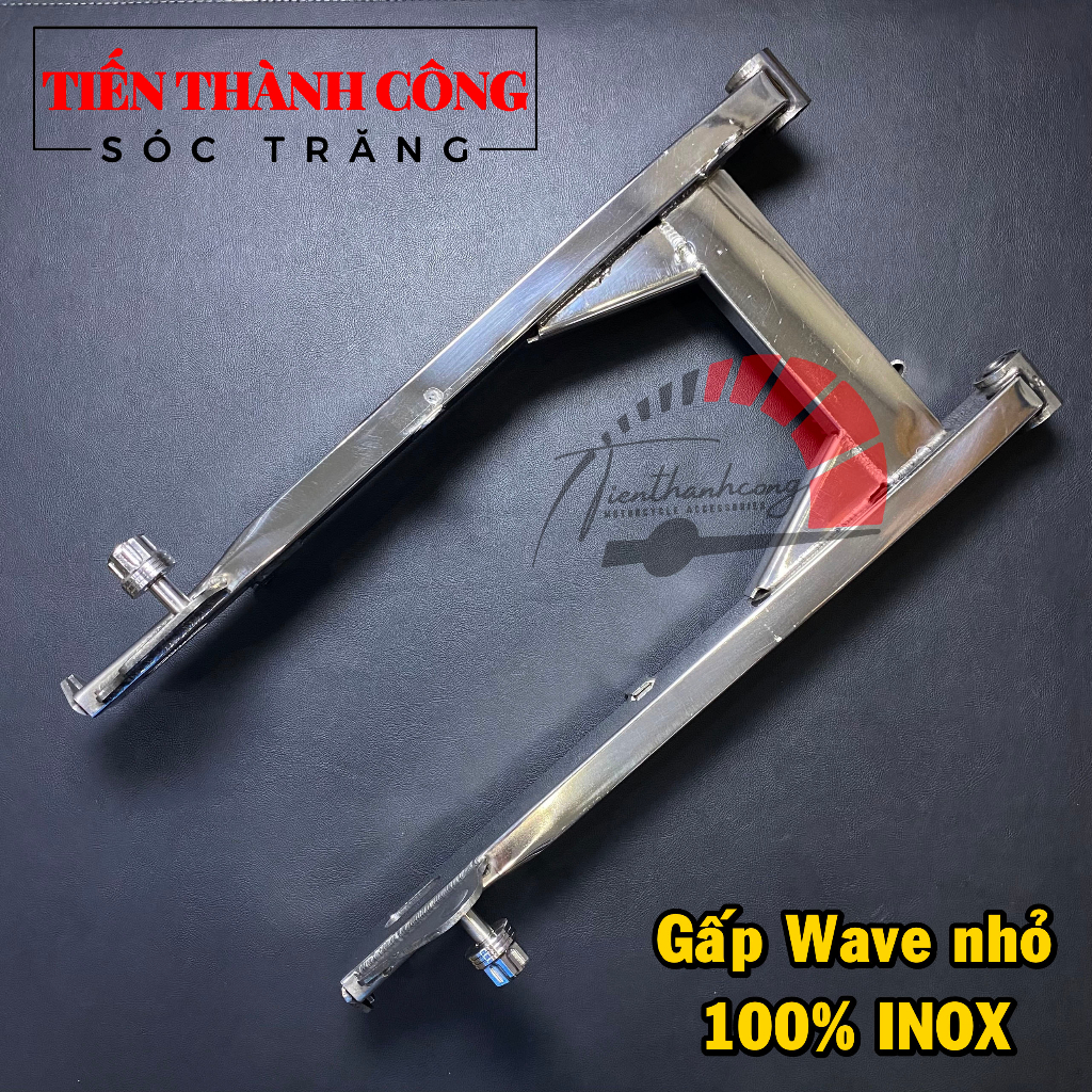 Gấp xe Wave nhỏ, 100% INOX 201 (Tặng kèm: 2 Tán Salaya 10ly đầu bít gắn chân phuột và 4 ốc Salaya 6x10mm gắn hộp sên)