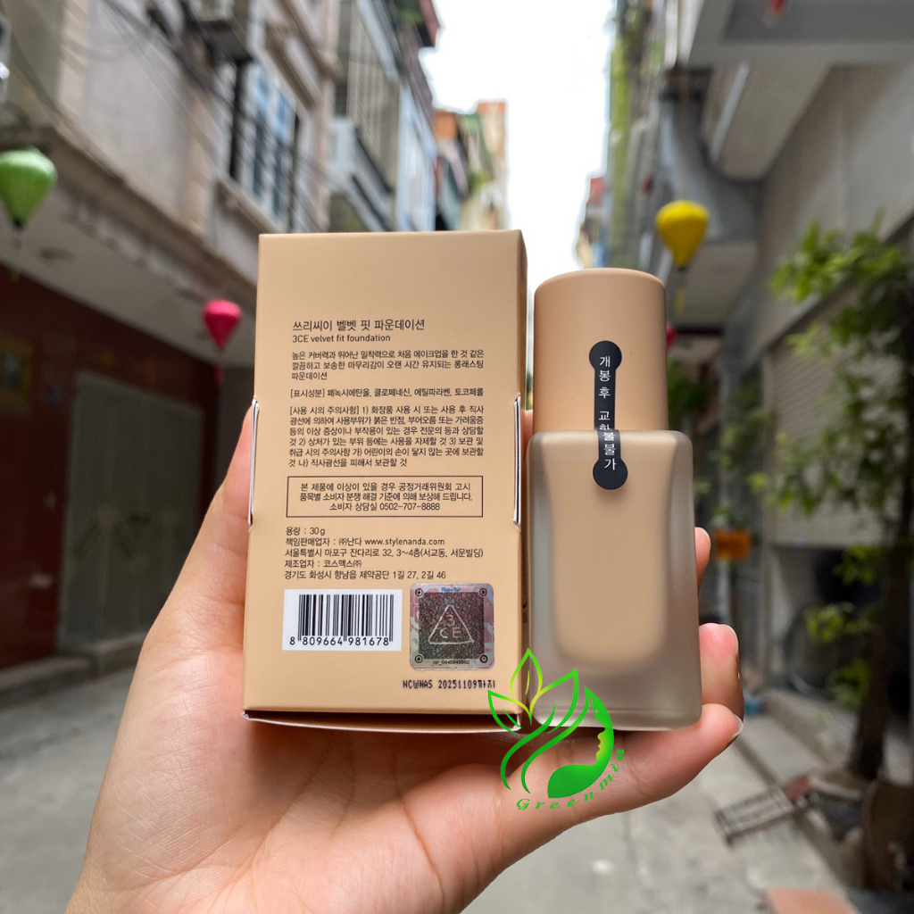 Kem Nền 3CE Velvet Fit Foundation Soft Nude Màu Trung Bình Nude Đào Tự Nhiên 30g Bền Lâu Trôi Kiềm Dầu Kháng Nước