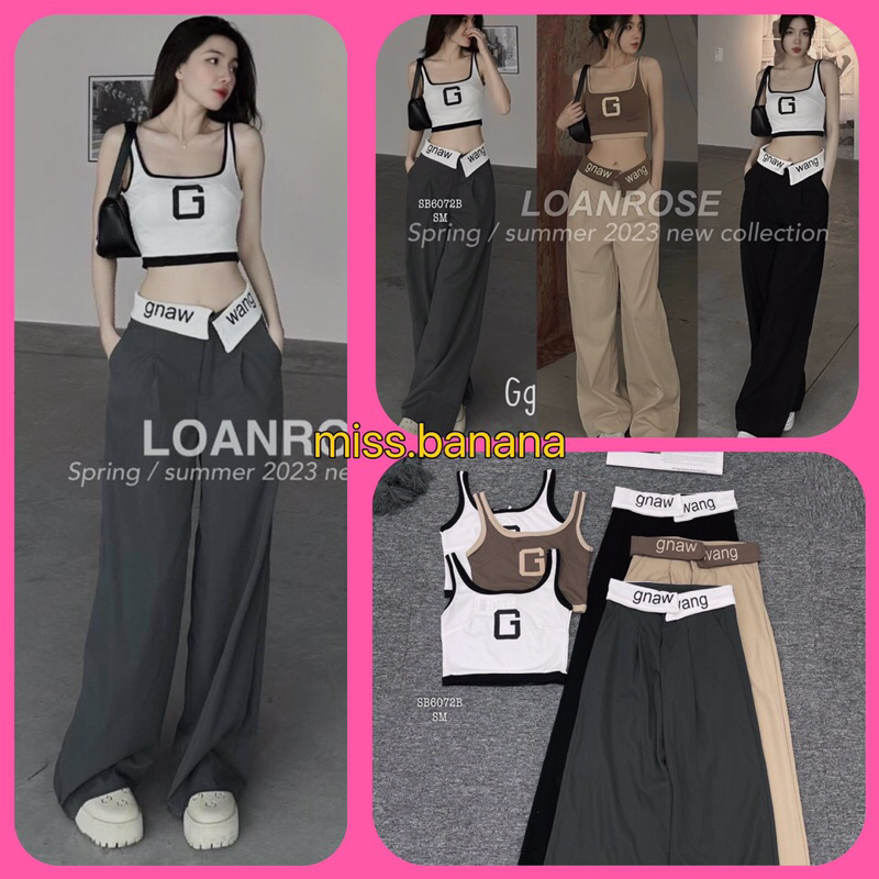 Set Bộ Đồ Áo 2 Dây Chữ G Croptop Quần Túi Hộp Suông Rộng Tuyết Mưa MaM