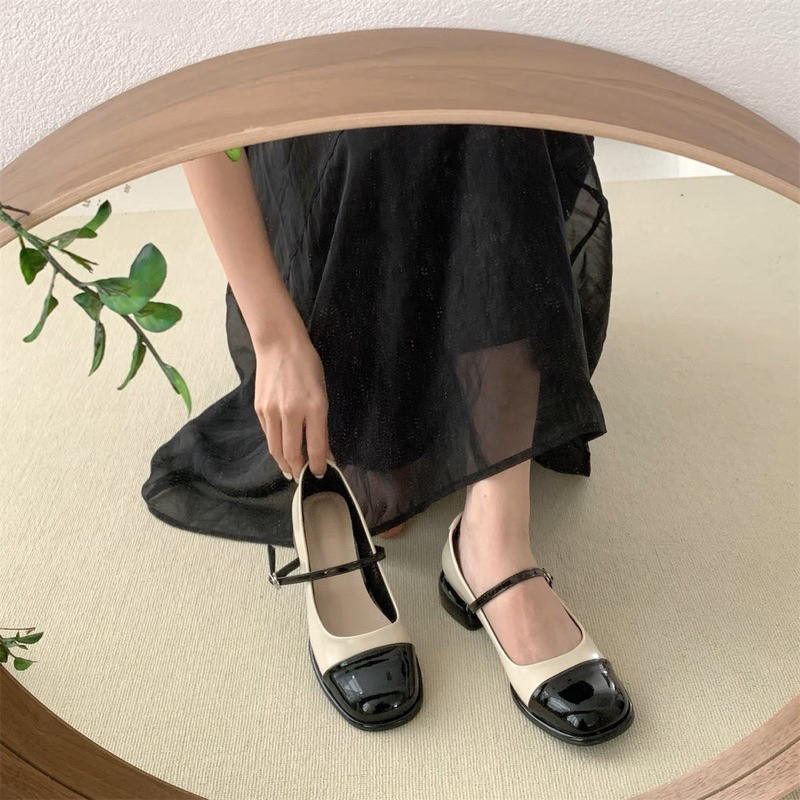 Giày mary Jane gót tròn phối màu mới nhất 2022