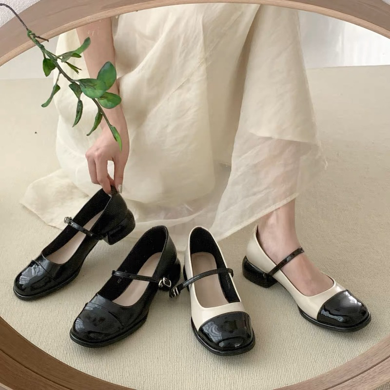 Giày mary Jane gót tròn phối màu mới nhất 2022