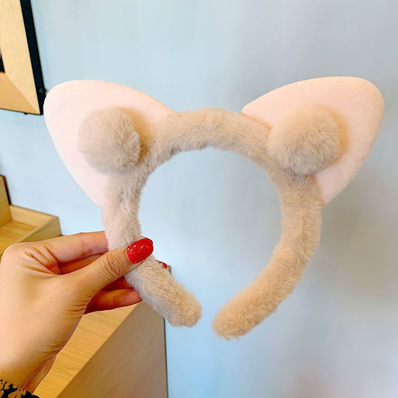 Băng đô cài tóc rửa mặt hình tai mèo bằng nhung phong cách Hàn Quốc thời trang cho nữ