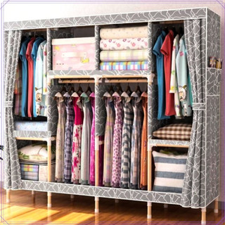 Tủ quần áo 3 buồng Tủ vải khung gỗ Tiện Lợi Tủ quần áo, tủ vải kệ treo quần áo tủ quần áo chống ẩm loại 1
