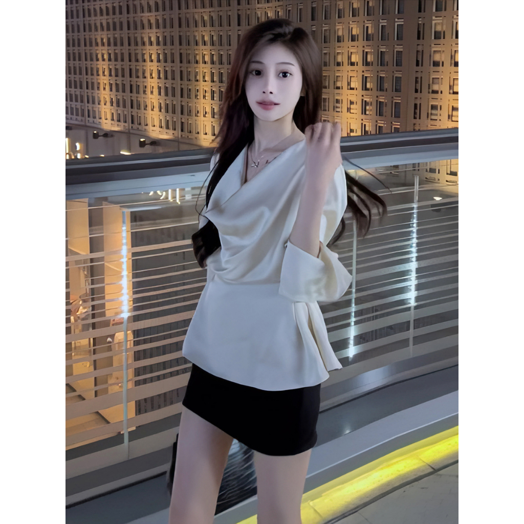 (HÀNG XỊN ĐẸP) ÁO SƠ MI LỤA DÀI TAY XẺ TÀ CỔ ĐỔ THẮT NƠ LƯNG SIÊU XINH | BigBuy360 - bigbuy360.vn