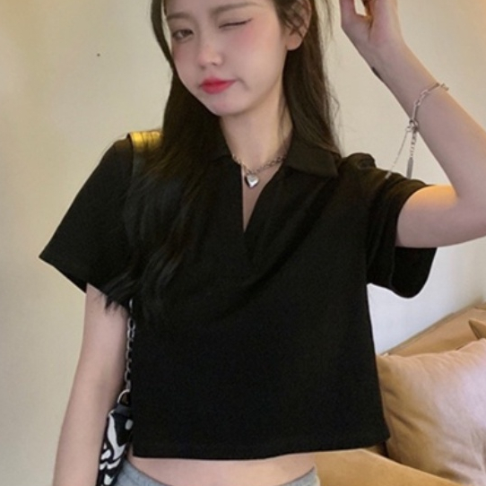 Áo Croptop Ngắn Tay Cổ Trụ Nữ Madela Chất Cotton Thoáng Mát, Croptop Cổ Trụ Form Rộng Thoải Mái