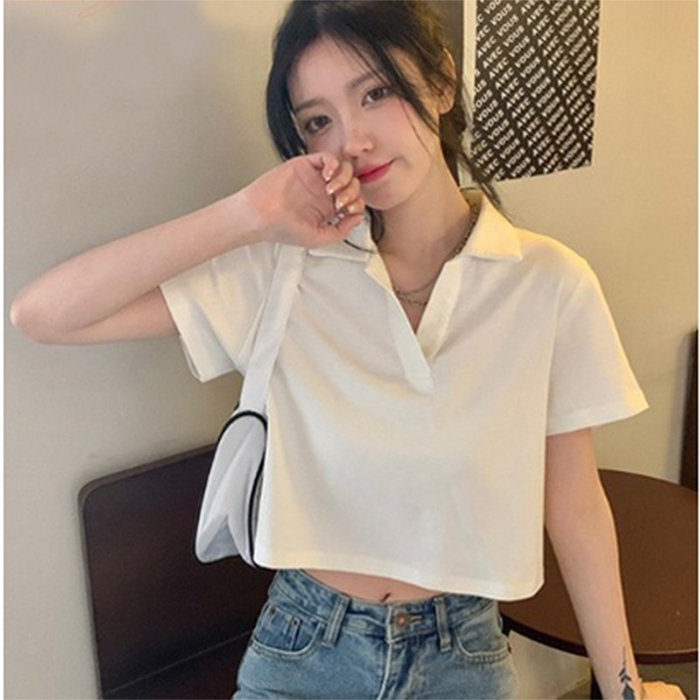 Áo Croptop Ngắn Tay Cổ Trụ Nữ Madela Chất Cotton Thoáng Mát, Croptop Cổ Trụ Form Rộng Thoải Mái