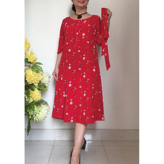 Size L, XL, 2XL Từ 50 - 74Kg - Đầm Dáng Xòe Trung Niên - Chất Vải Lụa Nhật Mềm Rũ