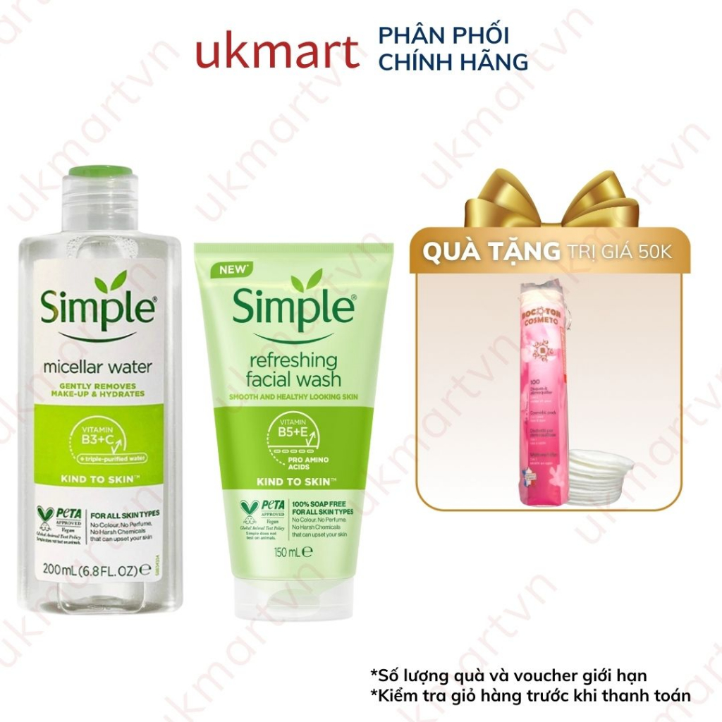 Combo Simple Làm Sạch Nước Tẩy Trang 200ml + Sữa Rửa Mặt 150ml