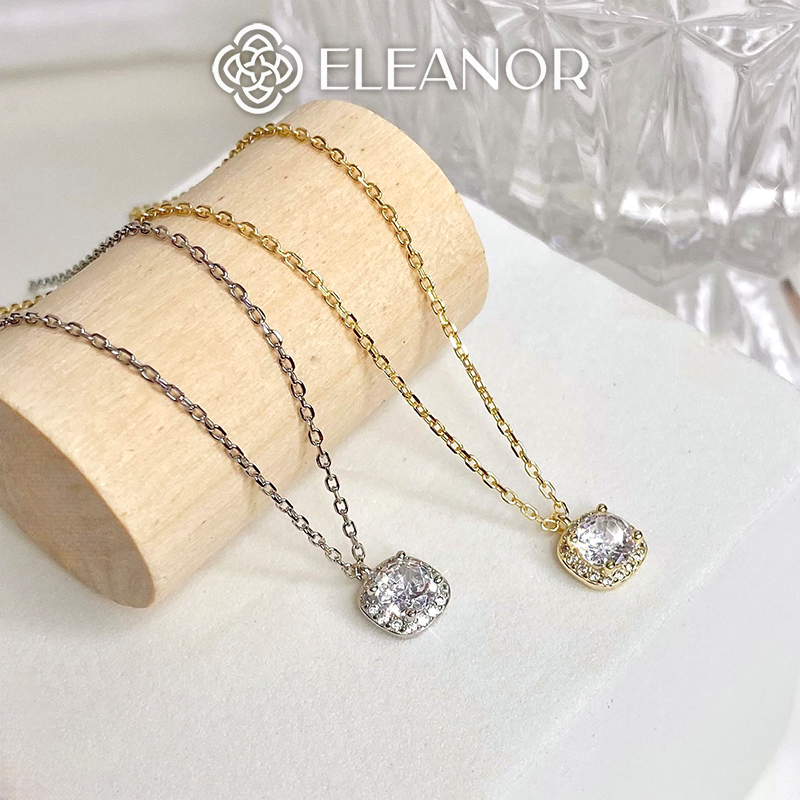 Dây chuyền nữ bạc 925 Eleanor Accessories mặt vuông đính đá phụ kiện trang sức 5369