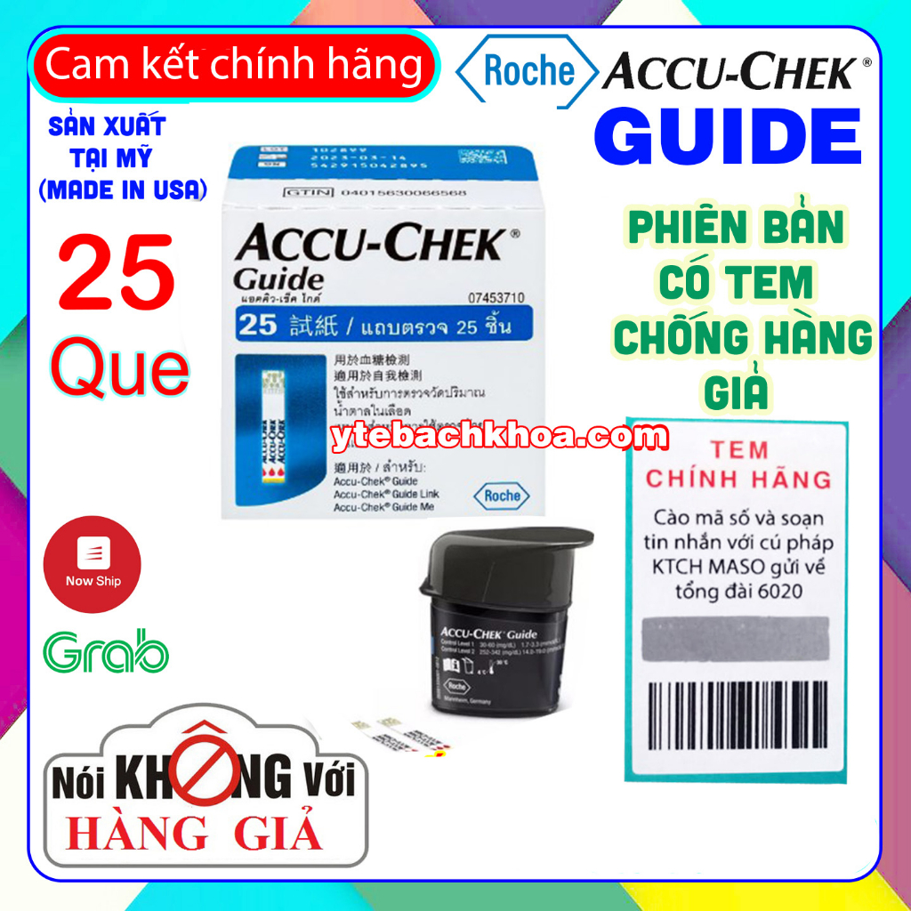 HỘP 25 QUE THỬ ACCUCHEK GUIDE CÓ TEM CHÍNH HÃNG