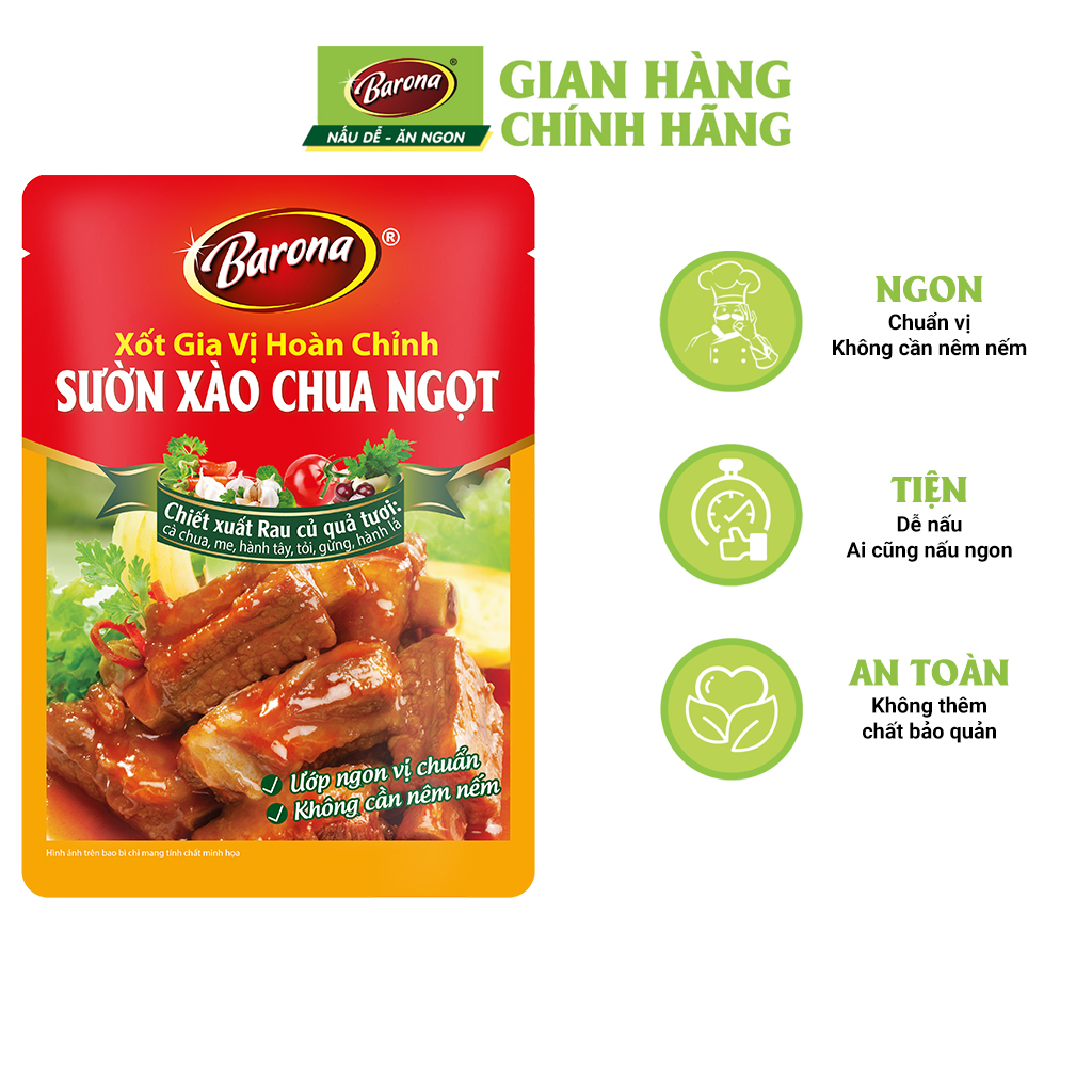 Combo 5 gói Gia Vị Barona 80g (Canh Chua, Sườn xào chua ngọt, Xá Xíu, Cá/ Thịt Kho, Gà chiên nước mắm) tặng tiêu hạt