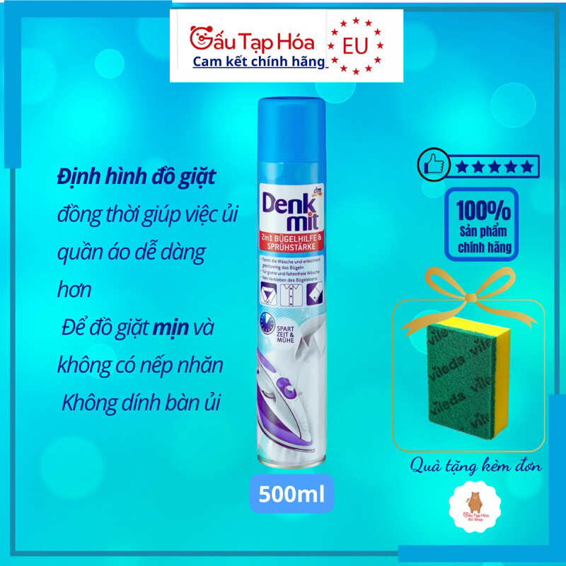 Bình Xịt Thơm Chống Nhăn khi là Ủi Quần Áo Denkmit 2in1