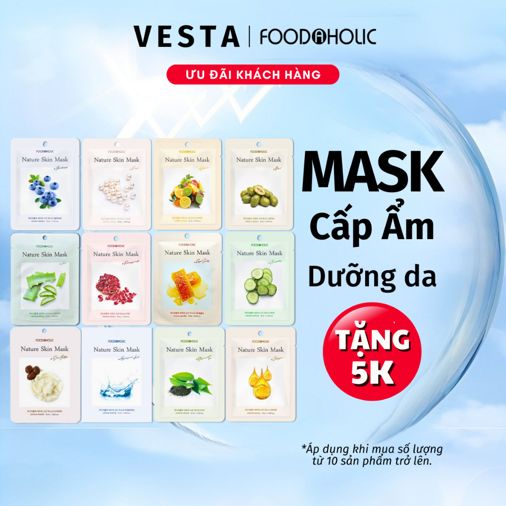 Mặt Nạ Giấy Foodaholic Nature Skin Mask Thiên Nhiên Dưỡng Ẩm Giảm Mụn Trắng Da Hàn Quốc 23g/Miếng