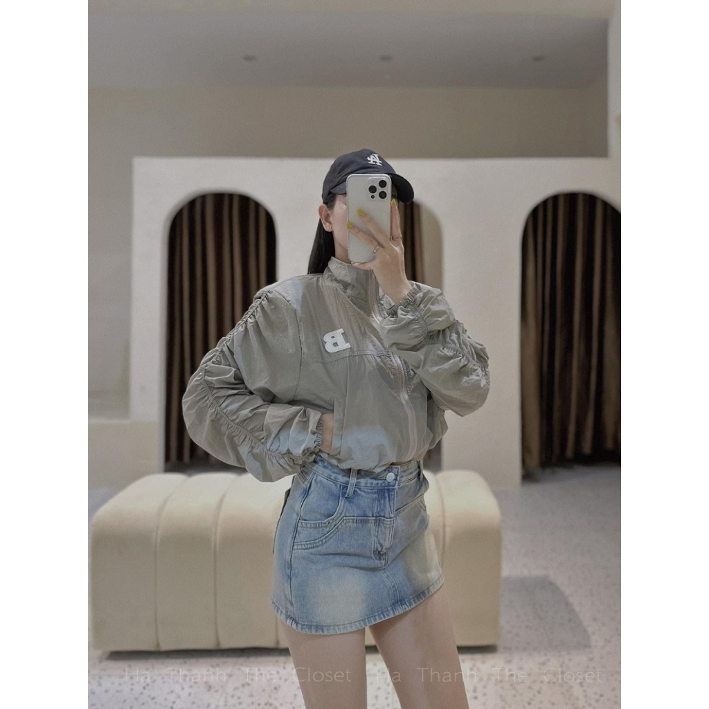 Áo Khoác Dù Nữ Form Croptop Phối Nhún Tay Siêu Xinh - CLITUS