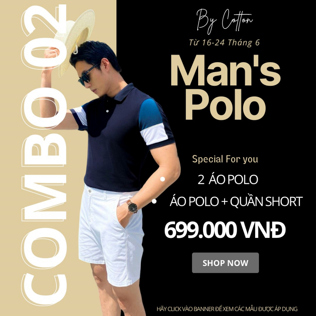 Áo Polo Nam Cao Cấp Có Cổ BY COTTON Kem In Sọc Ngực Tay Xanh