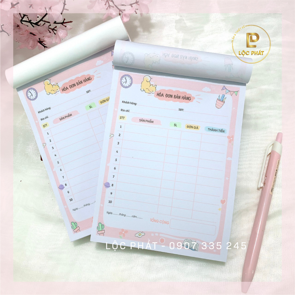 Mẫu mới: Hóa đơn bán hàng siêu cute siêu xinh ngang 11 cao 16 cm quyển 100 tờ
