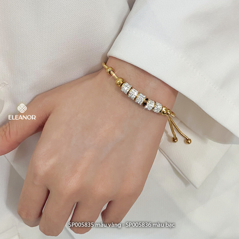 Vòng tay nữ dây rút titan Eleanor Accessories mặt hình trụ đính đá phụ kiện trang sức 5835