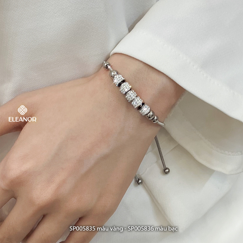 Vòng tay nữ dây rút titan Eleanor Accessories mặt hình trụ đính đá phụ kiện trang sức 5835