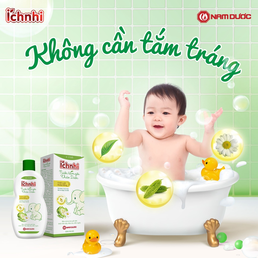 Combo 4 chai Nước tắm gội thảo dược Ích Nhi (0-3 tuổi) bảo vệ bé suốt 24h ngừa rôm sảy, hăm da, mẩn ngứa- Chai 230ml