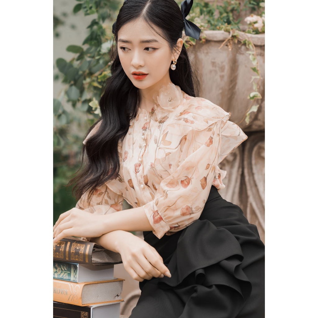 Áo sơ mi hoa thiết kế thêu hoa by Maysi