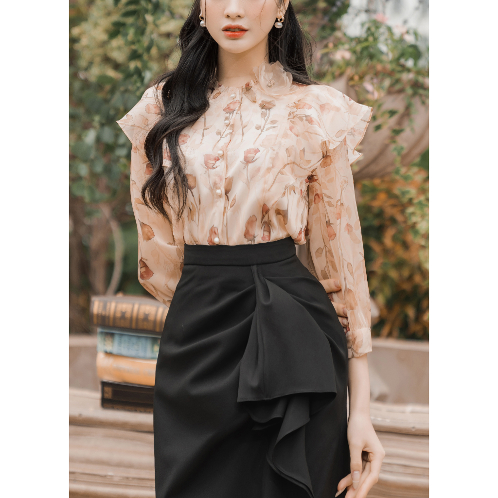 Áo sơ mi hoa thiết kế thêu hoa by Maysi