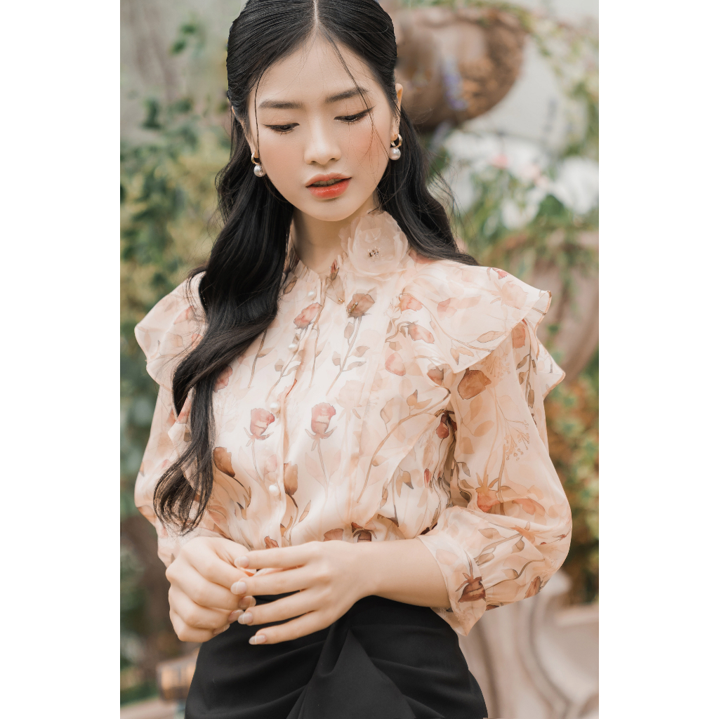 Áo sơ mi hoa thiết kế thêu hoa by Maysi