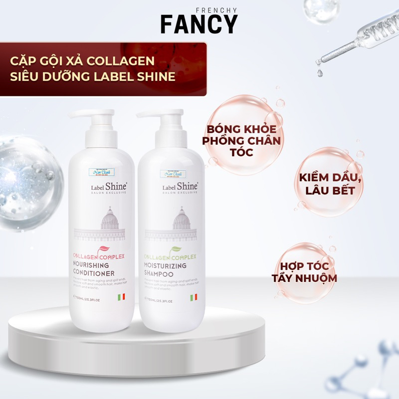 Cặp Dầu Gội Xả Collagen Dưỡng Tóc Siêu Mềm Mượt Label Shine 750ml - Phục Hồi Tóc Uốn Nhuộm Tẩy Khô Xơ, Thơm Dịu