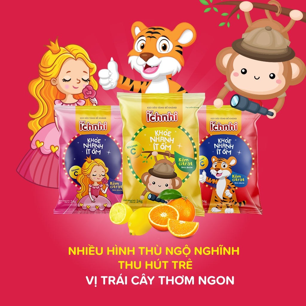 Combo 3 dây Kẹo dẻo tăng sức đề kháng Ích Nhi (dây 10 gói) bổ sung vitamin C củng cố hệ miễn dịch, giúp trẻ ăn ngon