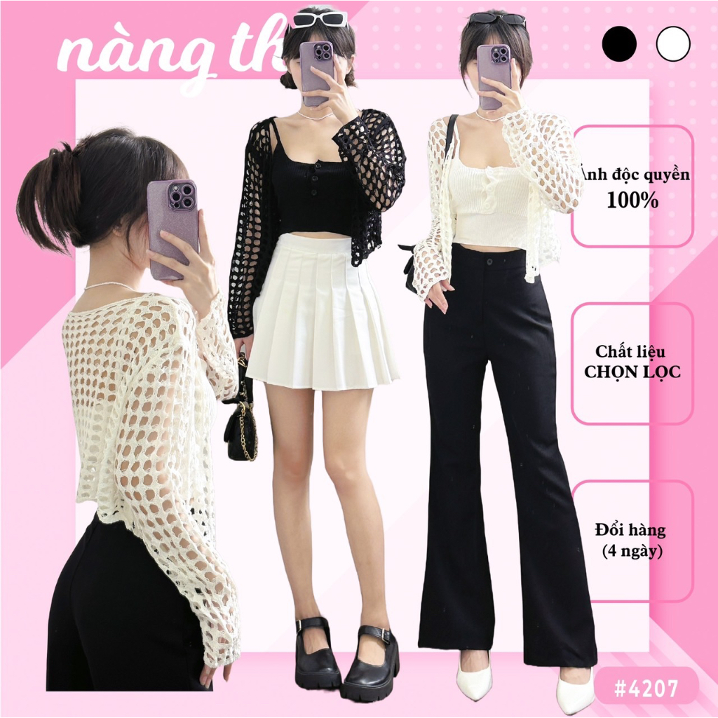 Set áo 2 dây khoác lưới ô vuông (HÌNH THẬT ĐỘC QUYỀN nangtho.ct) 4207