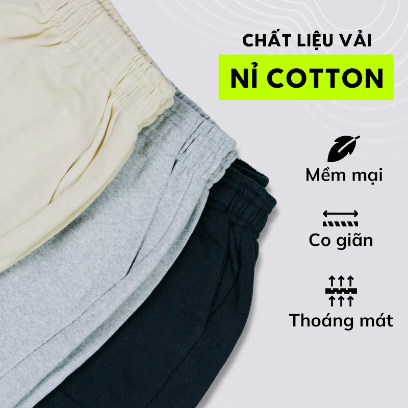 Quần Short Unisex SHAMDI Vải Nỉ Cotton Khô Thoáng, Thoải Mái Vận Động, Có Túi Bên Tiện Dụng - SD1192