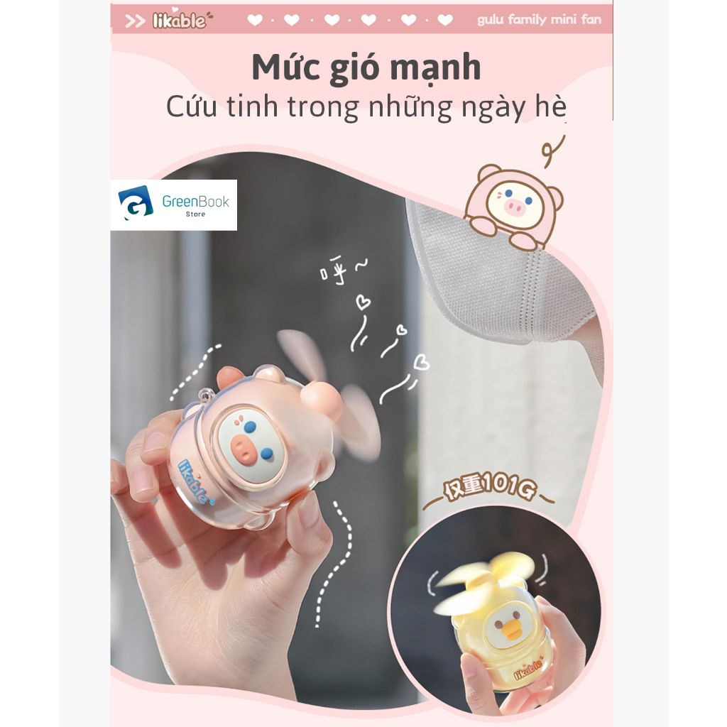 Quạt Mini Cầm Tay LIKABLE Sạc Tích Điện | Quạt Để Bàn Đi Học Văn Phòng 3 Kiểu Dáng
