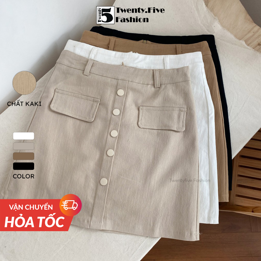 Chân Váy Chữ A Twentyfive Chất Liệu Kaki Cạp Cao Tôn Dáng Cúc Giữa - Chân Váy Chữ A Thời Trang Trẻ Trung, Năng Động 3801