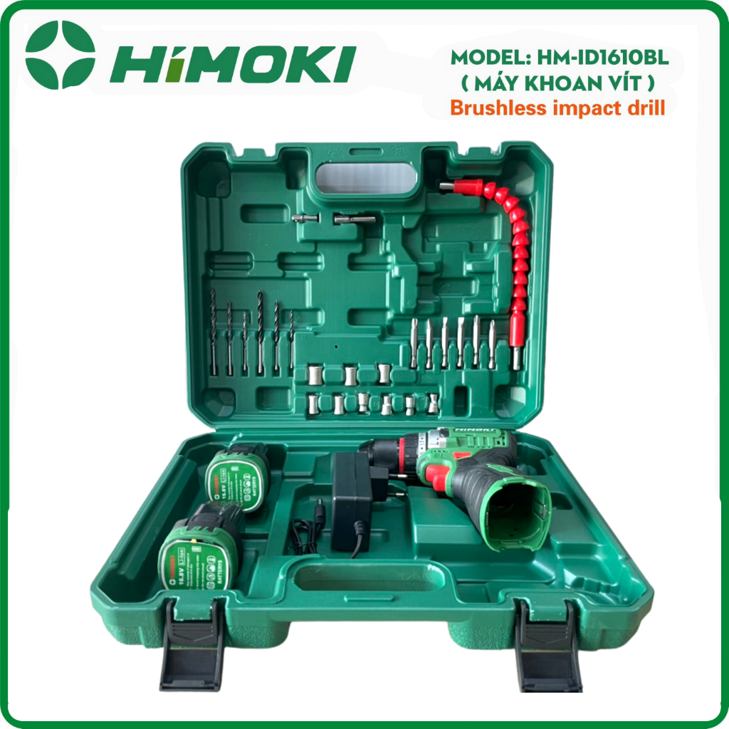 Máy Khoan Dùng Pin 16,8V HIMOKI Pin 4 Cell Không Chổi Than Đầu Kẹp Autolook 10mm sắt.