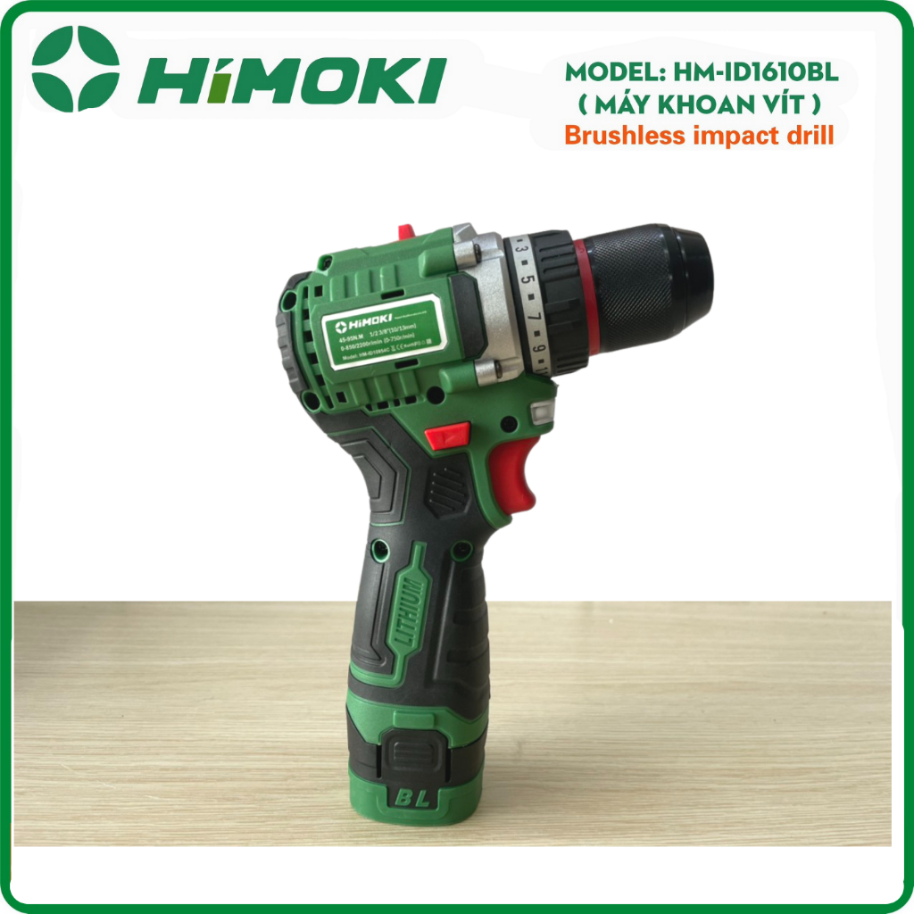 Máy Khoan Dùng Pin 16,8V HIMOKI Pin 4 Cell Không Chổi Than Đầu Kẹp Autolook 10mm sắt.
