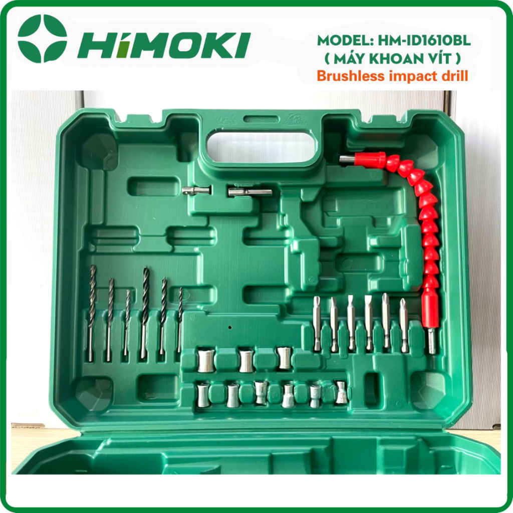 Máy Khoan Dùng Pin 16,8V HIMOKI Pin 4 Cell Không Chổi Than Đầu Kẹp Autolook 10mm sắt.