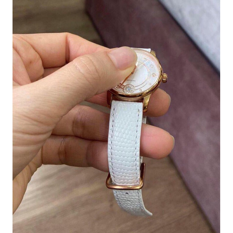 Dây da đồng hồ da bò thật màu trắng