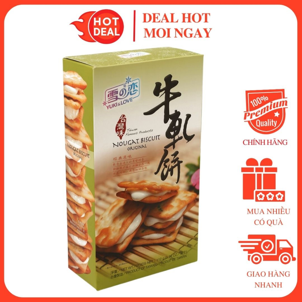 Bánh Quy Nhân Kem Hành Lá Yuki & Love Nougat Biscuit Original Gói 112G