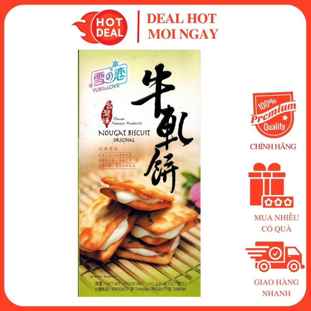Bánh Quy Nhân Kem Hành Lá Yuki & Love Nougat Biscuit Original Gói 112G