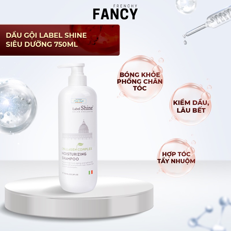 Dầu Gội Collagen Dưỡng Tóc Siêu Mềm Mượt 750ml Label Shine Phục Hồi Tóc Uốn Nhuộm Tẩy Khô Xơ, Thơm Dịu