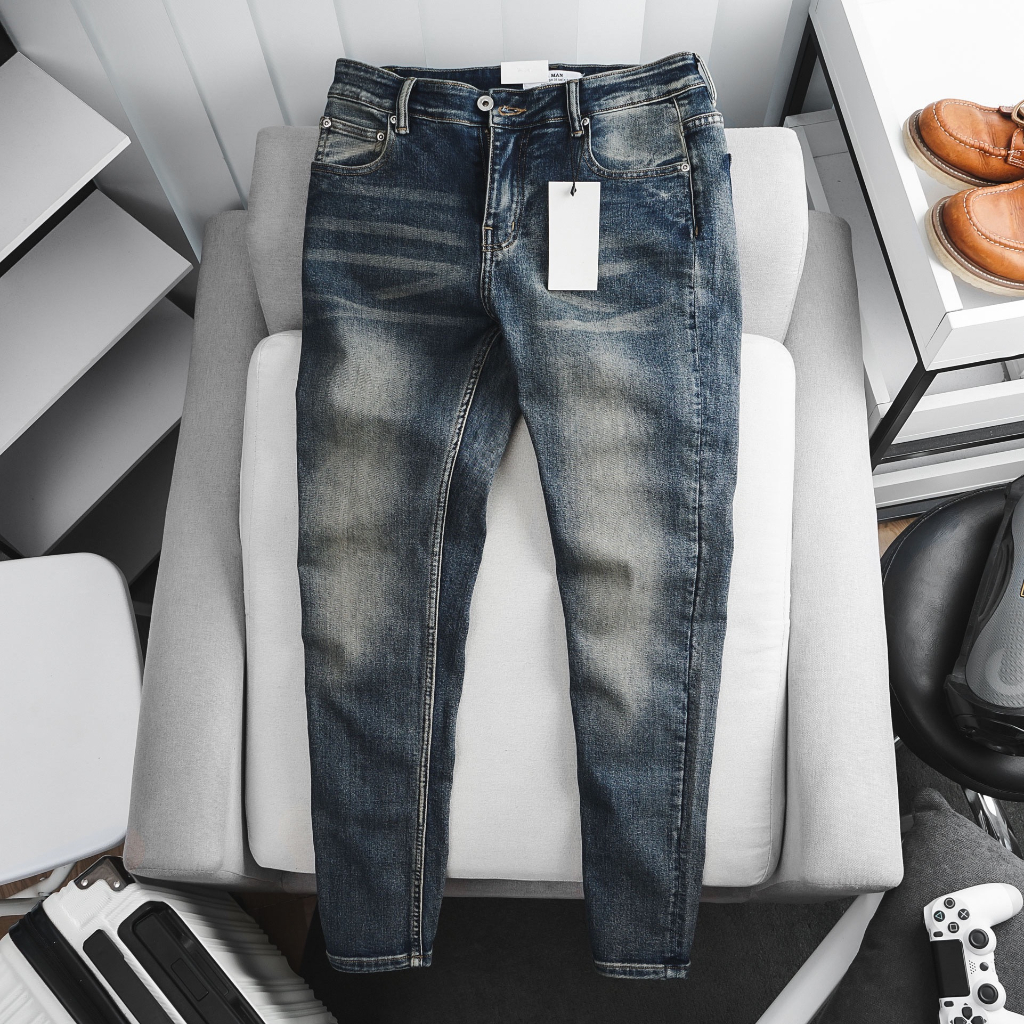 Quần jean nam big size slimfit co giãn trơn màu xanh xám hàng vnxk xịn