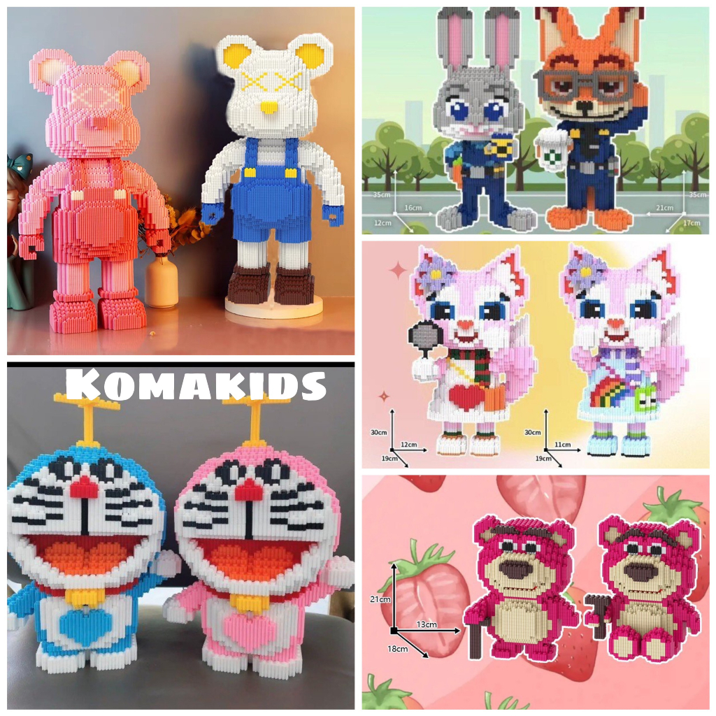 Combo 2 Lego Bearbrick gấu 35cm, doraemon đôi có tặng kèm búa - Lego đôi mua 1 được 2 cực hấp dẫn giúp bé rèn tư duy