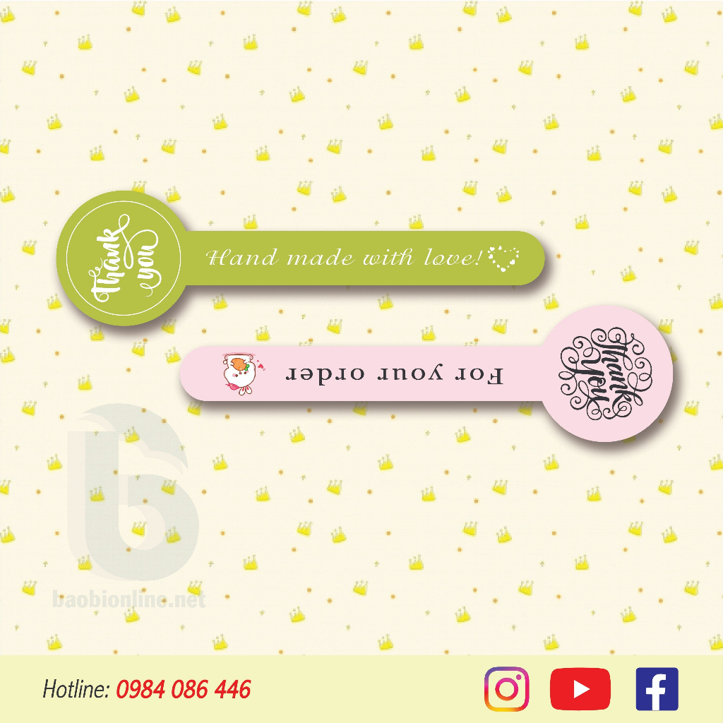 TEM NHÃN DÁN THANK YOU DÀI | TEM NIÊM PHONG THANK YOU KÍCH THƯỚC 3x10CM - BAOBIONLINE
