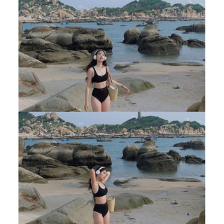 （22 lily.shop) bikini 2 mảnh cạp cao kèm mút thun gân loại 1