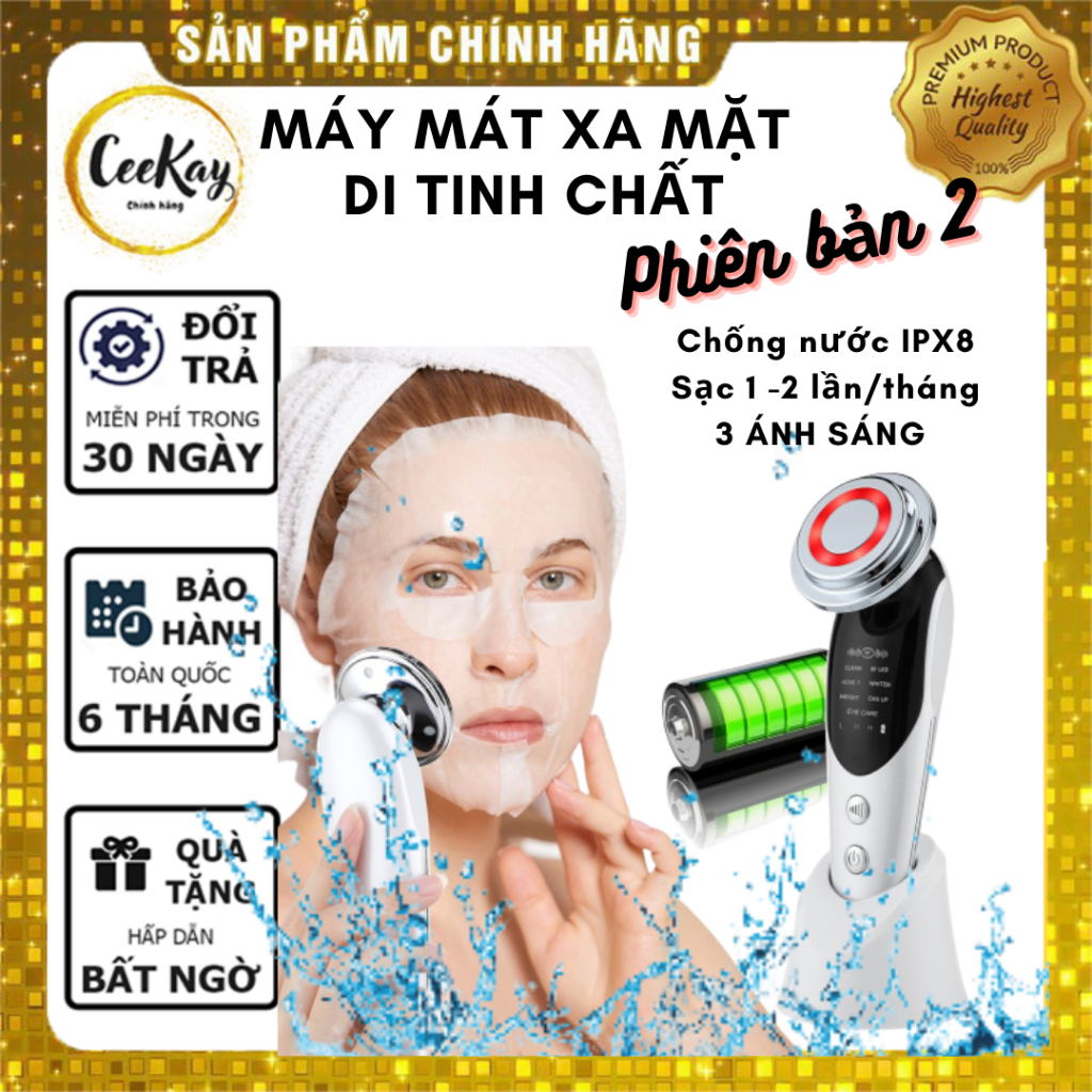 Máy massage mặt cầm tay ion 3 ánh sáng có đế- Kiểu Máy mát xa mặt mini có thể di tinh chất mẫu mới 2021