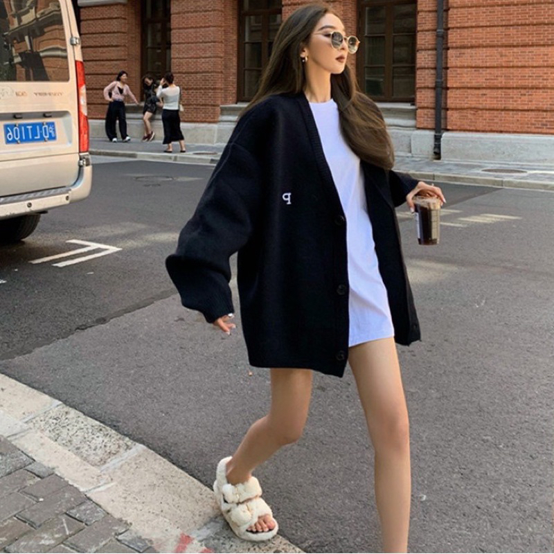 Áo Khoác Cardigan Dệt Kim Dáng Rộng Thời Trang Thu Đông