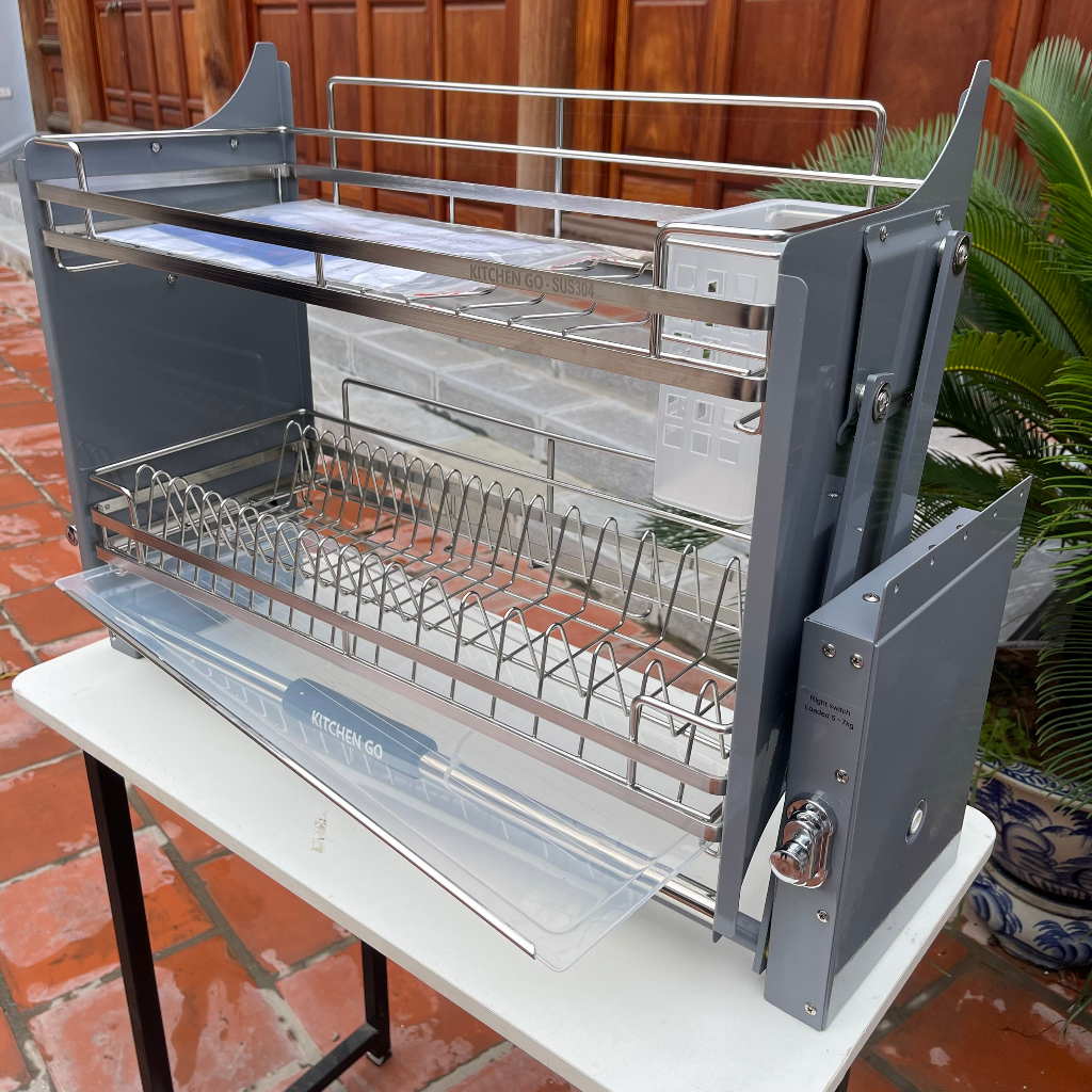 Kệ Chén Nâng Hạ, Giá Bát Đĩa Nâng Hạ KITCHENGO INOX KHÔNG GỈ 304 - Mẫu Mới 2023 - Bảo Hành Viễn